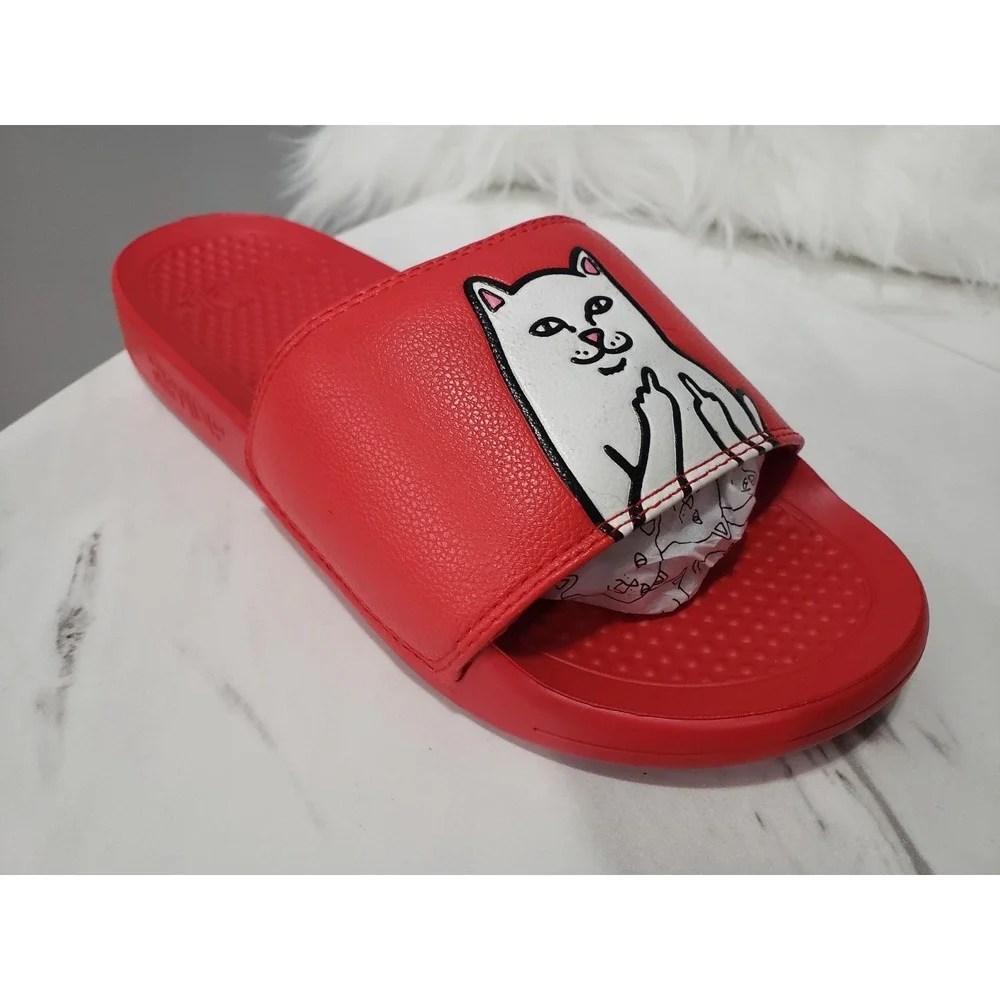 NEW NO BOX Ripndip Lord Nermal Slides Red Cat Graphic Mens 8 Womens 9.5 Sandals